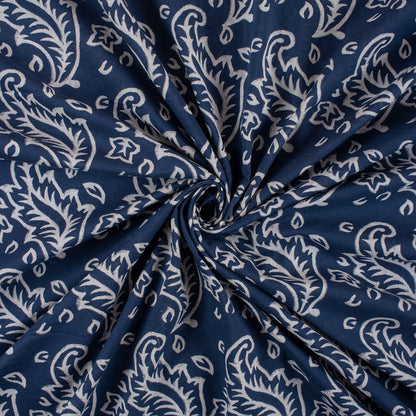Unique Floral Handmade Block Print Indigo Cotton Material Fabric