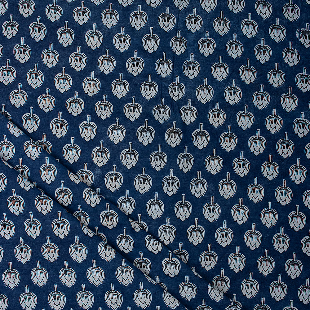 Unique Indigo Floral Organic Cotton Fabric By the Yrad