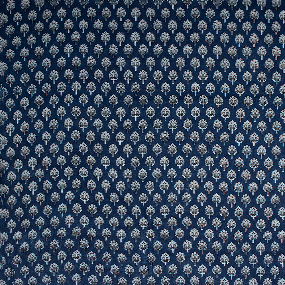 Unique Indigo Floral Organic Cotton Fabric By the Yrad