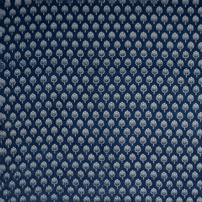Unique Indigo Floral Organic Cotton Fabric By the Yrad