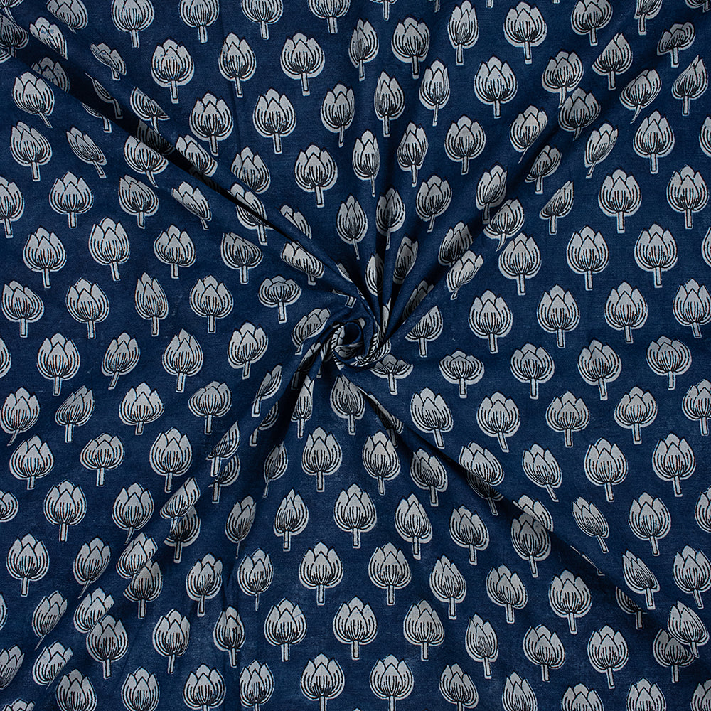 Unique Indigo Floral Organic Cotton Fabric By the Yrad