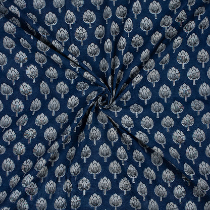 Unique Indigo Floral Organic Cotton Fabric By the Yrad