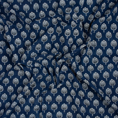 Unique Indigo Floral Organic Cotton Fabric By the Yrad