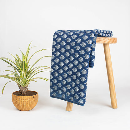 Unique Indigo Floral Organic Cotton Fabric By the Yrad