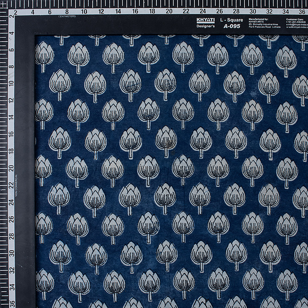 Unique Indigo Floral Organic Cotton Fabric By the Yrad
