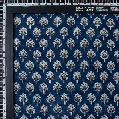 Unique Indigo Floral Organic Cotton Fabric By the Yrad