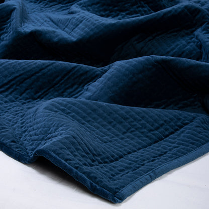 Handmade Luxury Solid Blue Velvet Comforter Blanket