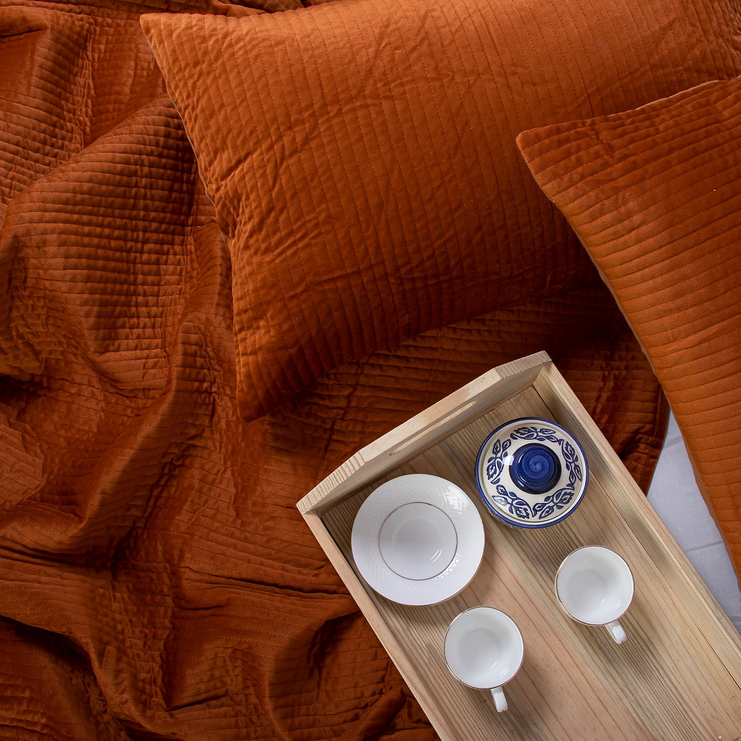 Beautiful Handmade Orange Velvet Luxury Comforter