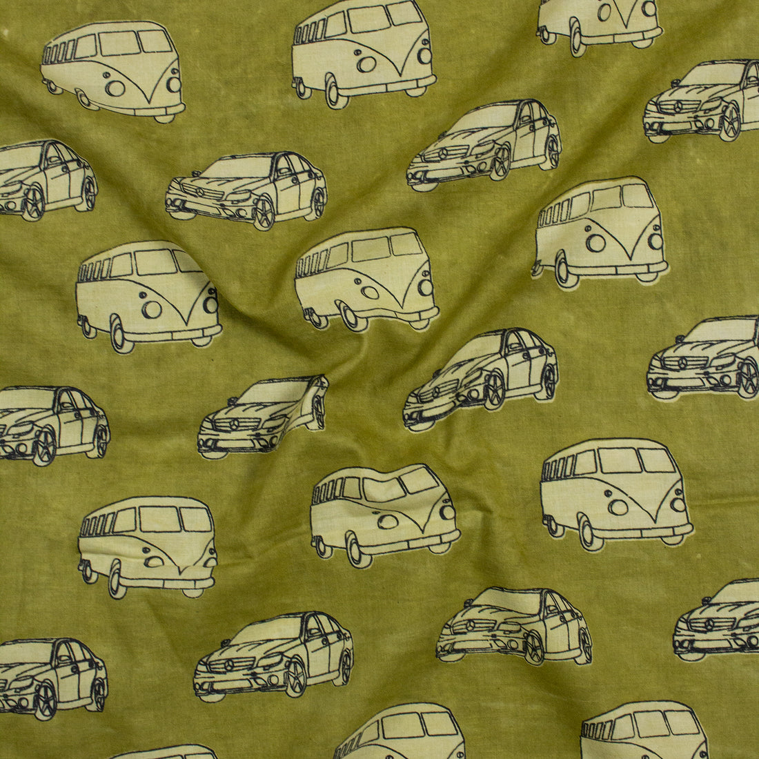 Vehicle Hand Block Dabu Print Fabric