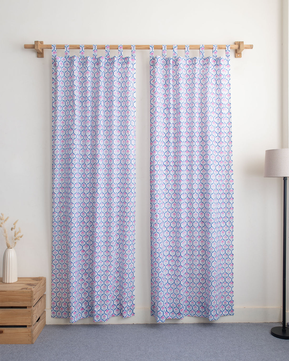 Vintage Floral Block Print Cotton Curtains in India