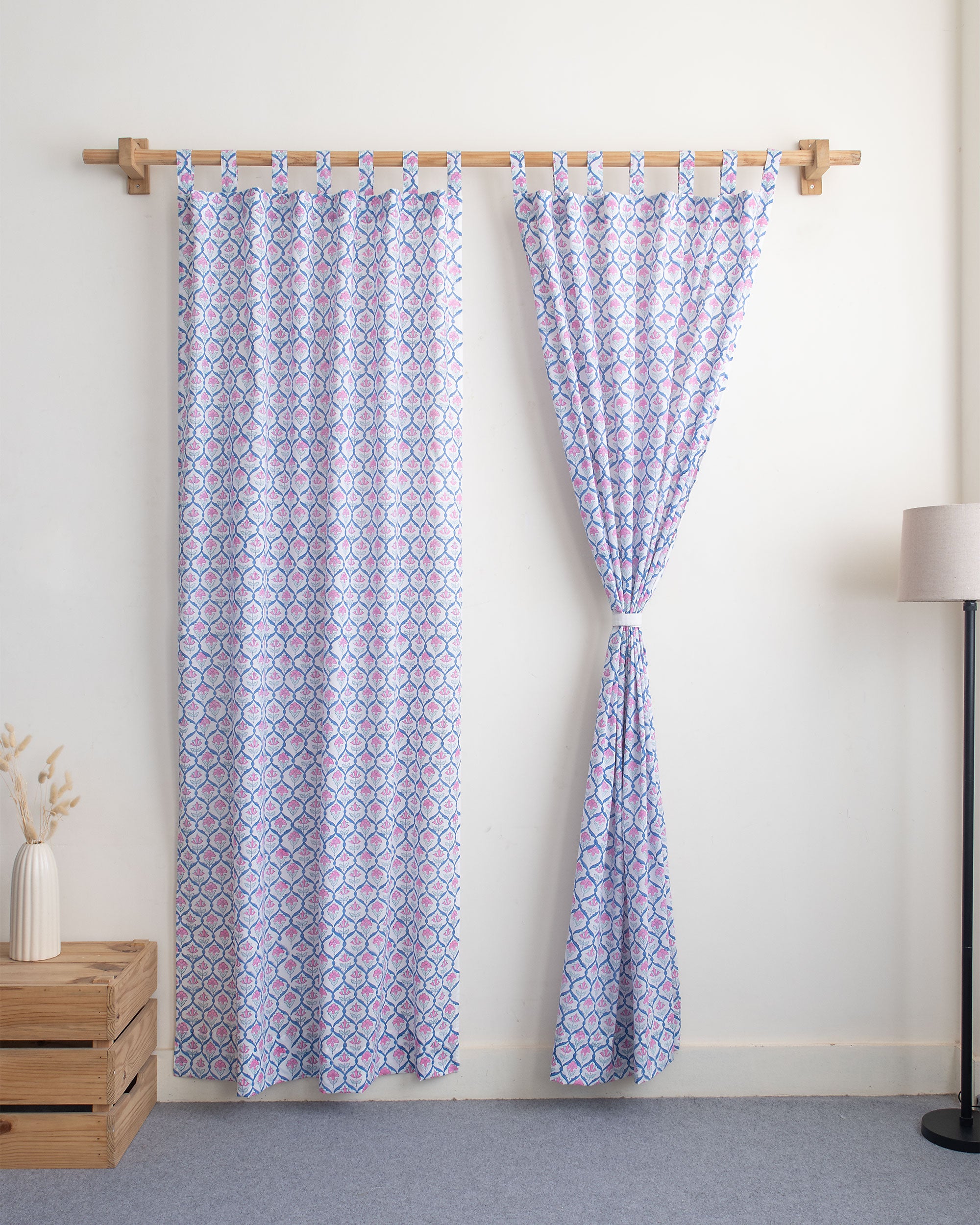 Vintage Floral Block Print Cotton Curtains in India