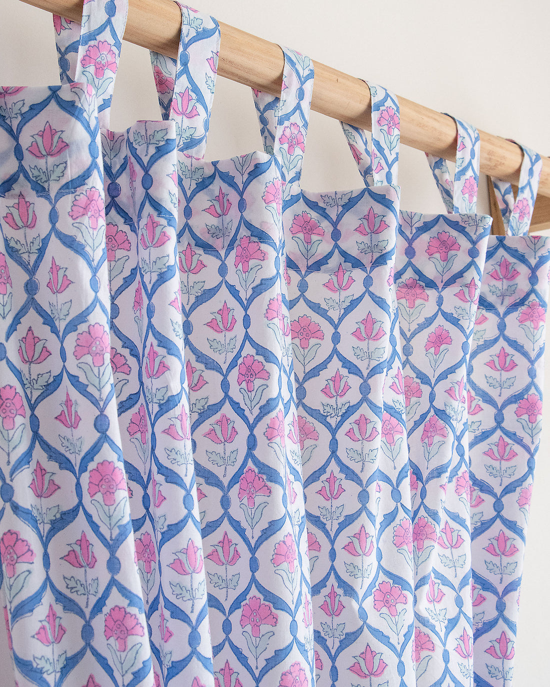 Vintage Floral Block Print Cotton Curtains in India