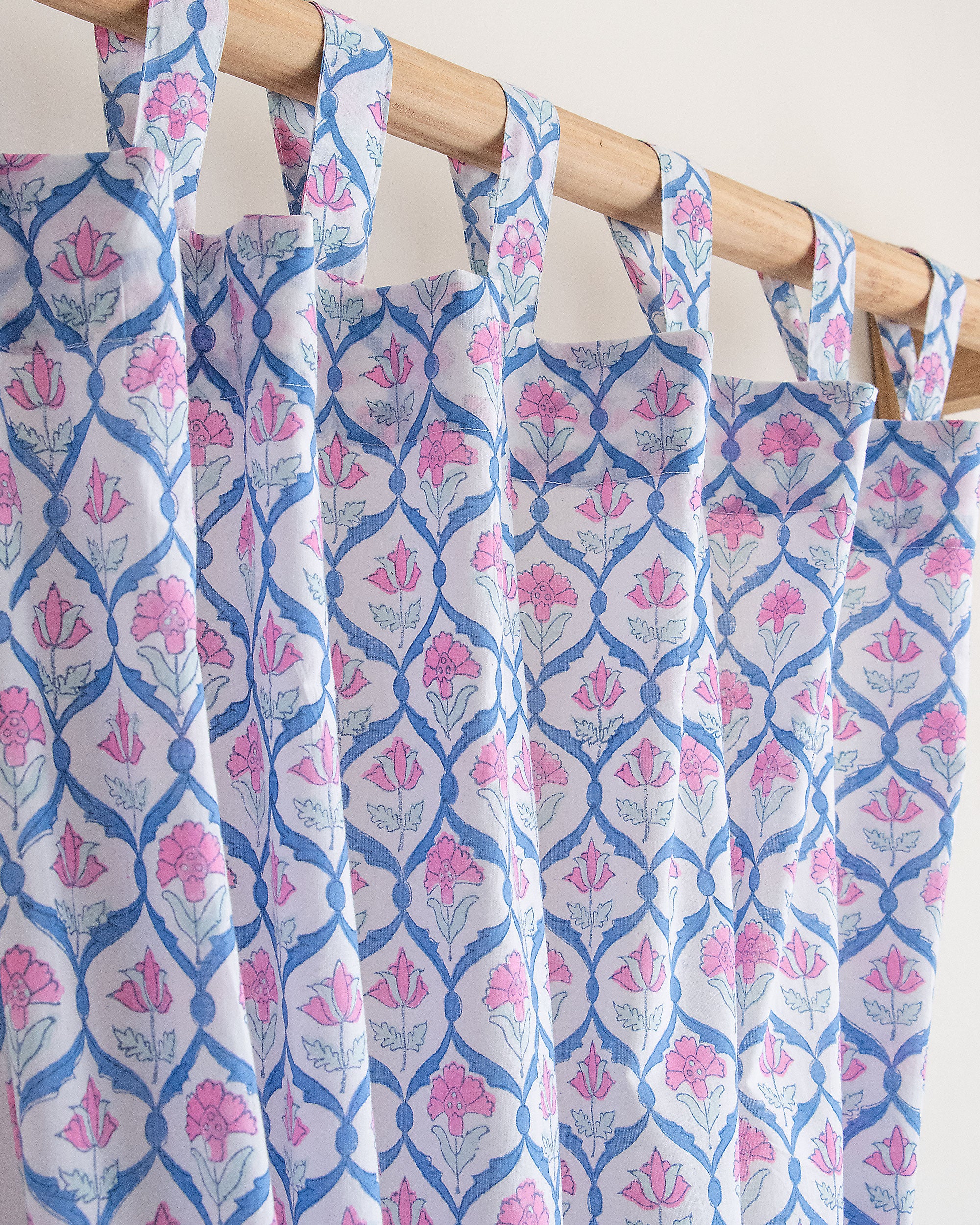 Vintage Floral Block Print Cotton Curtains in India