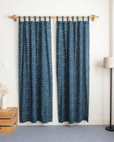 White & Blue Polka Dot Block Print Living Room Curtains