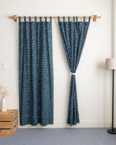 White & Blue Polka Dot Block Print Living Room Curtains
