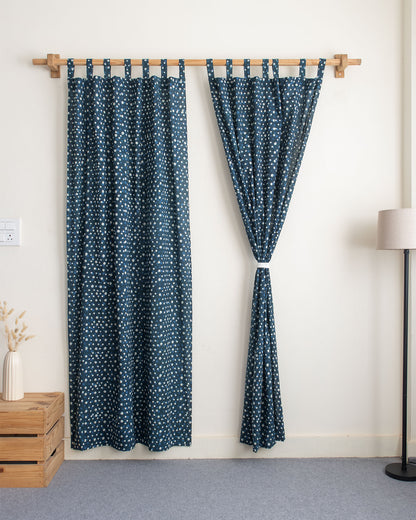 White &amp; Blue Polka Dot Block Print Living Room Curtains