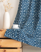 White & Blue Polka Dot Block Print Living Room Curtains