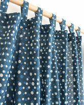 White & Blue Polka Dot Block Print Living Room Curtains