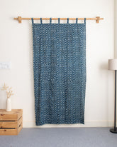 White & Blue Polka Dot Block Print Living Room Curtains