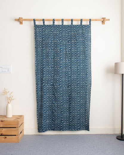 White &amp; Blue Polka Dot Block Print Living Room Curtains