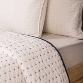 White Decorative Hand Stitched Cotton Kantha Quilt Blanket
