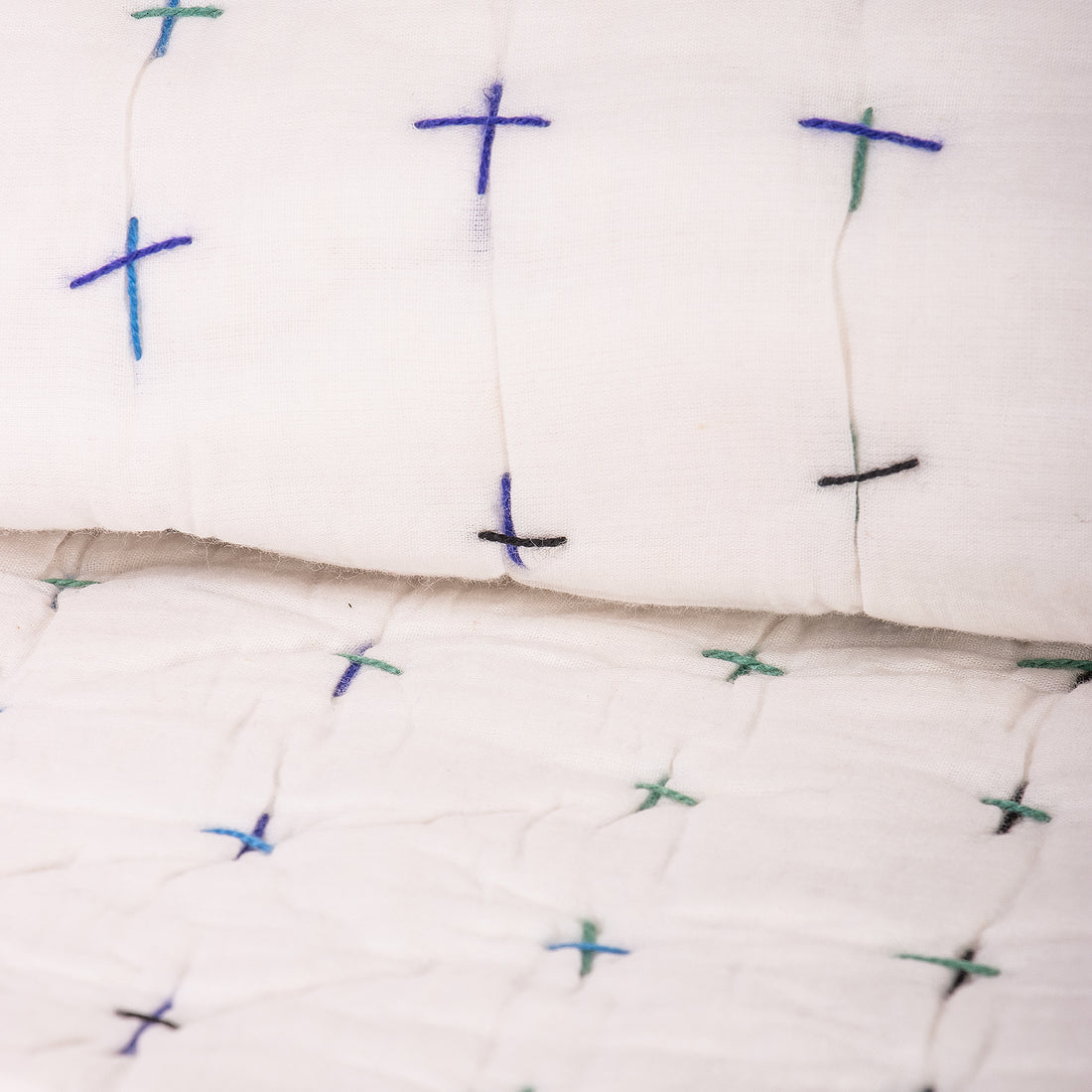 White Decorative Hand Stitched Cotton Kantha Quilt Blanket