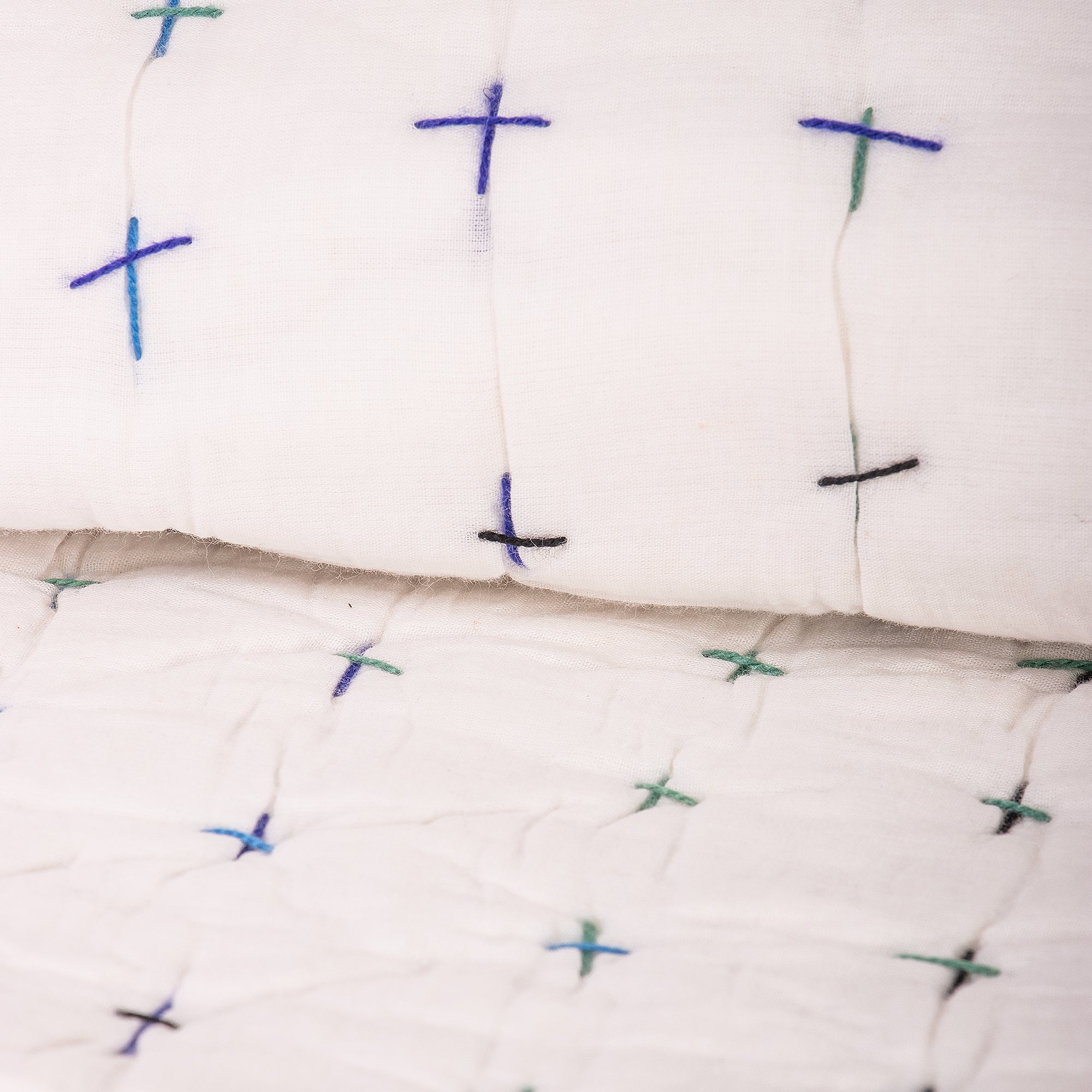 White Decorative Hand Stitched Cotton Kantha Quilt Blanket