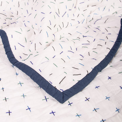White Decorative Hand Stitched Cotton Kantha Quilt Blanket