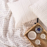 White Decorative Hand Stitched Cotton Kantha Quilt Blanket