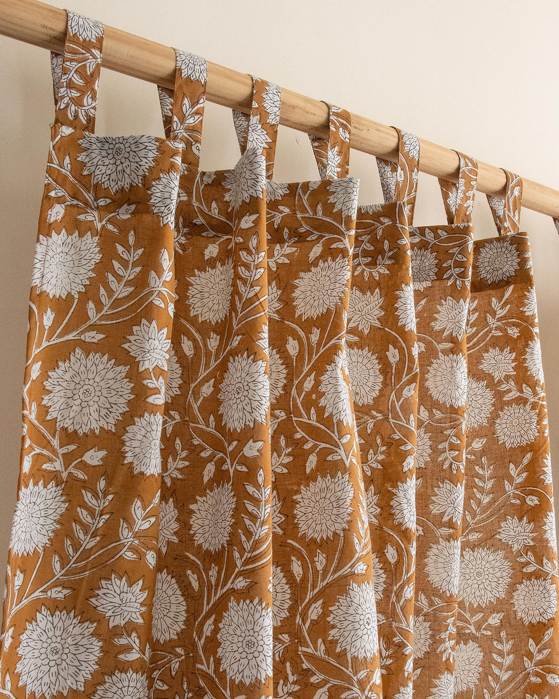 White Floral Block Printed Cotton Curtains