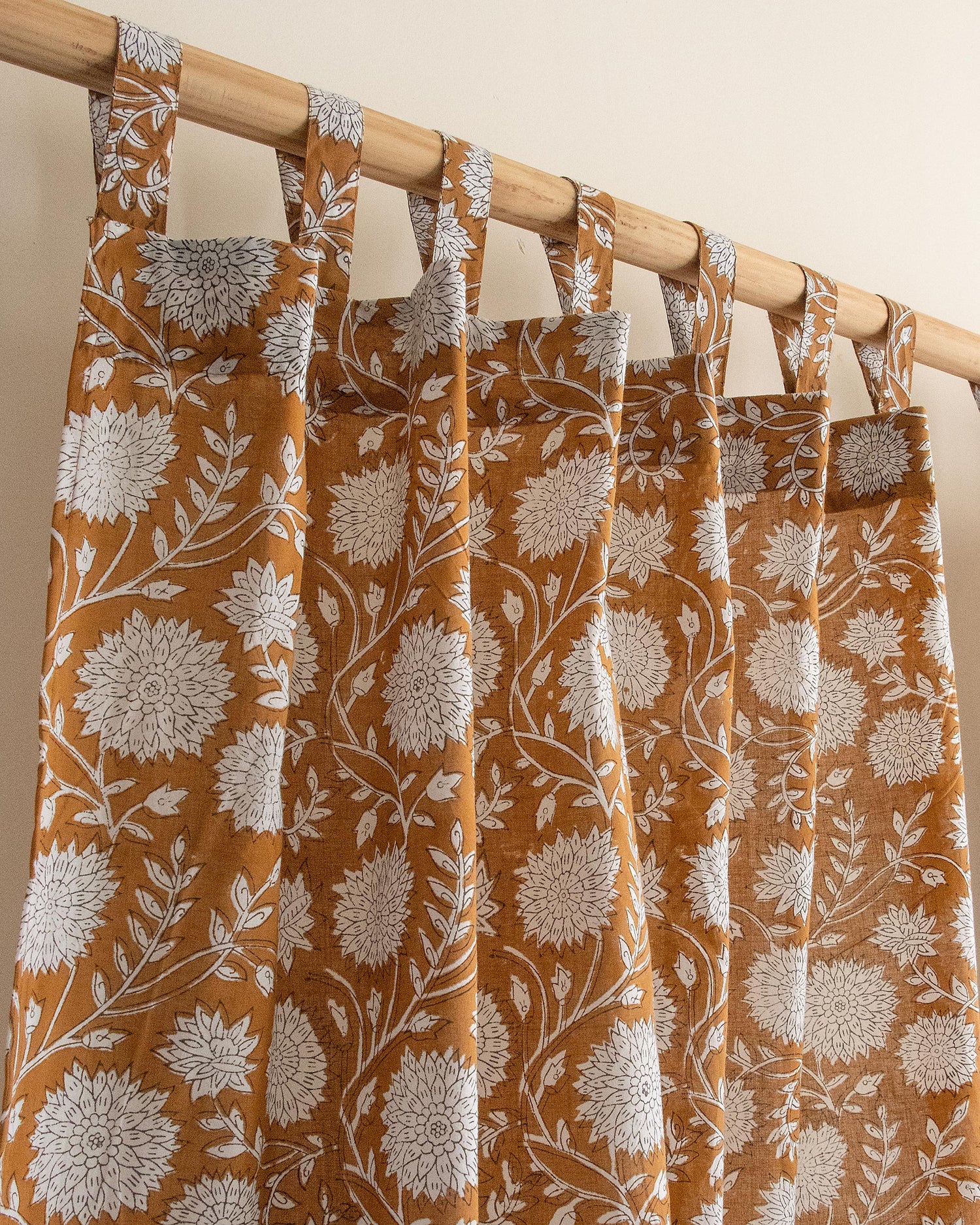 White Floral Block Printed Cotton Curtains