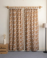 White Floral Block Printed Cotton Curtains