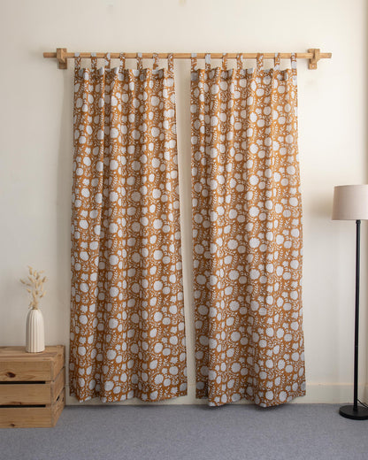 White Floral Block Printed Cotton Curtains
