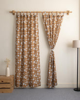 White Floral Block Printed Cotton Curtains