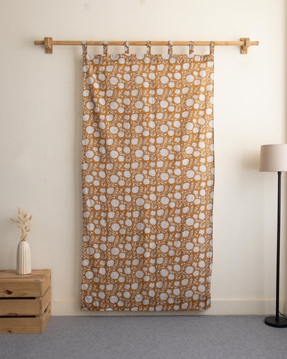 White Floral Block Printed Cotton Curtains