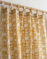 White Floral Block Printed Pure Cotton Curtain in India