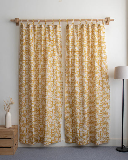 White Floral Block Printed Pure Cotton Curtain in India