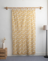 White Floral Block Printed Pure Cotton Curtain in India