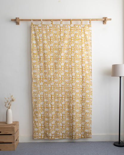 White Floral Block Printed Pure Cotton Curtain in India