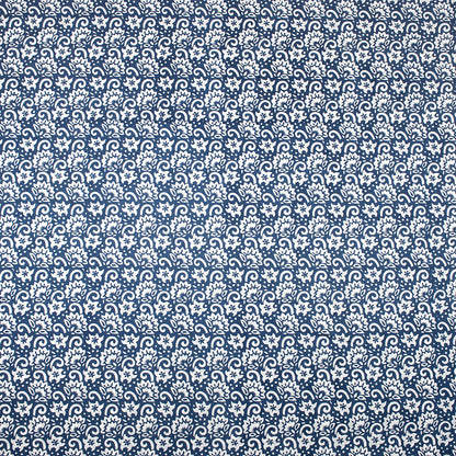 White Floral Hand Block Print Cotton Fabric