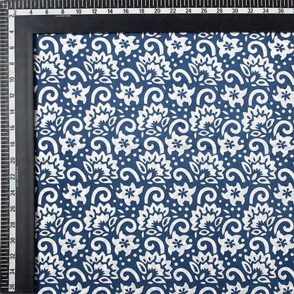 White Floral Hand Block Print Cotton Fabric