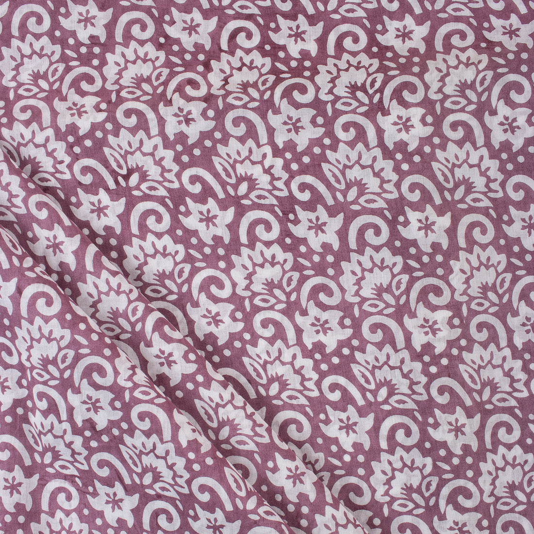 White Floral Indian Hand Block Printed Fabric