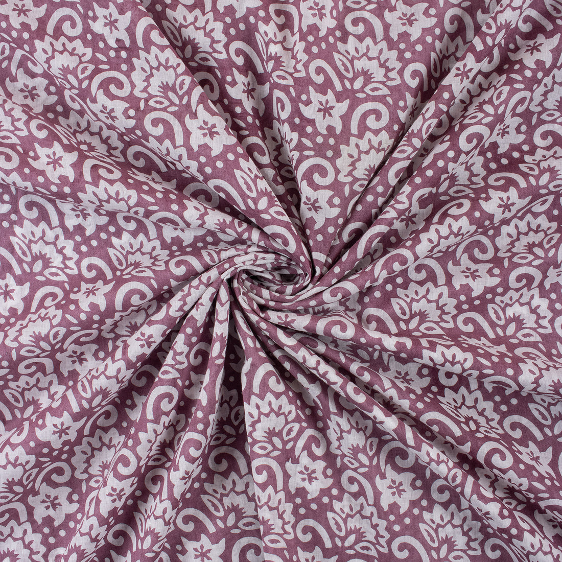 White Floral Indian Hand Block Printed Fabric