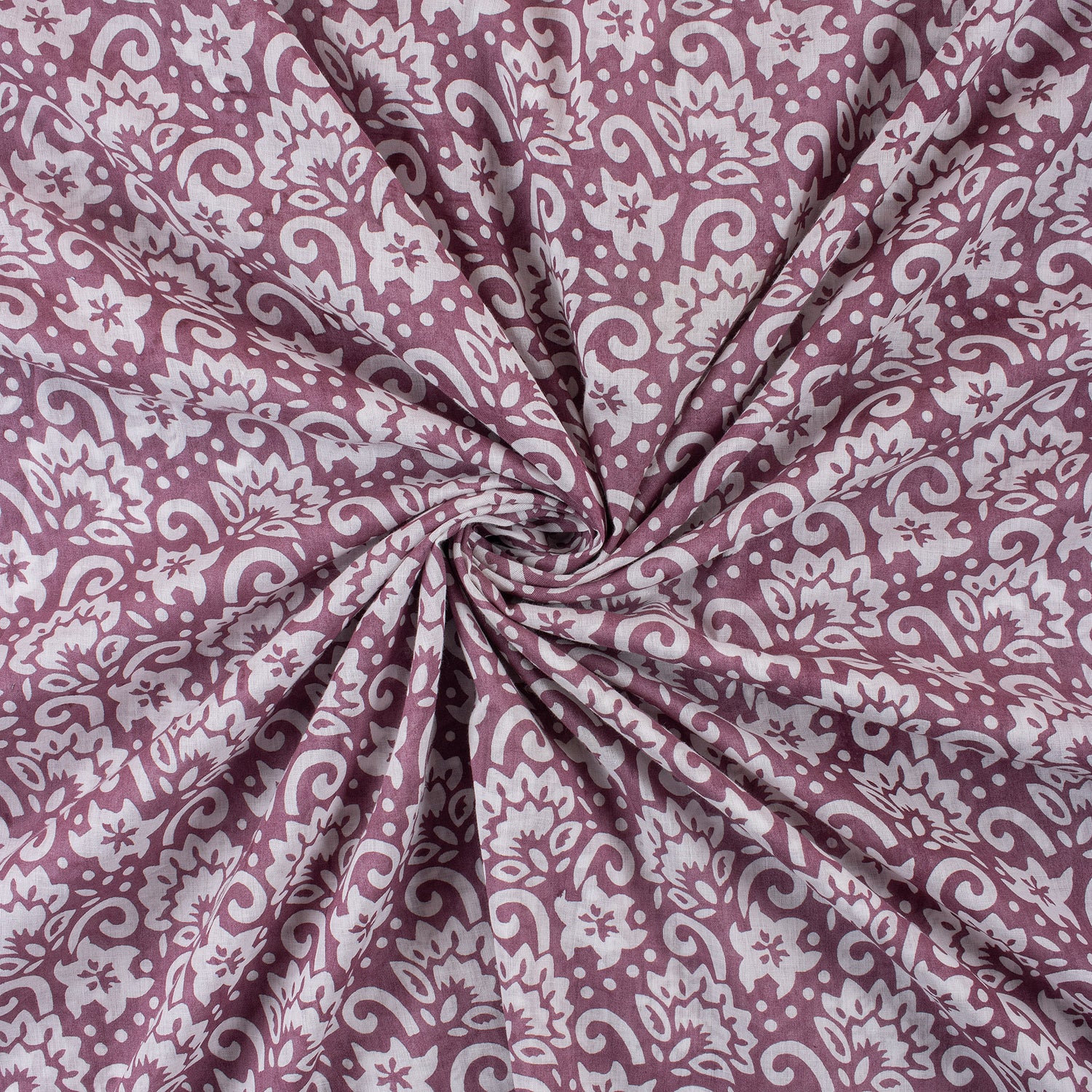 White Floral Indian Hand Block Printed Fabric