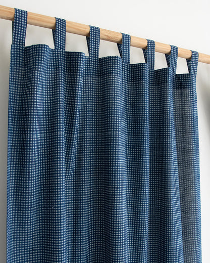 White Gingham Check Block Printed Cotton Curtains