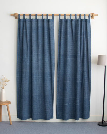 White Gingham Check Block Printed Cotton Curtains