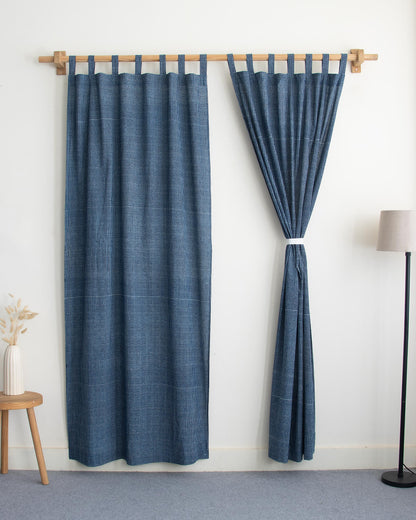 White Gingham Check Block Printed Cotton Curtains