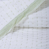 White Hand Stitched Indian Cotton Kantha Quilt Blanket