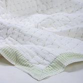 White Hand Stitched Indian Cotton Kantha Quilt Blanket