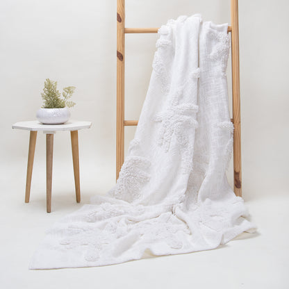 White Handcrafted Sofa 100% Cotton Throw Blanket